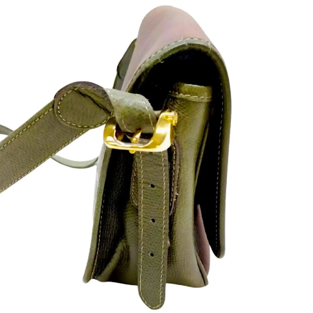 LOEWE Brown Green Leather Single Flap Shoulder Bag UNISEX